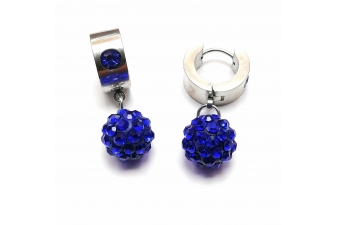 Naušničky z chirurgickej ocele strieborné discoball Sapphire 7x13x31mm Obrázok pre Naušničky z chirurgickej ocele strieborné discoball Sapphire 7x13x31mm